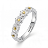 Silver Daisy Ring with Hand-Painted Enamel