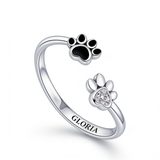 Silver Paw Ring Adjustable with Zirconia & Enamel