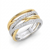 Two Tone Crossover Zirconia Band Ring
