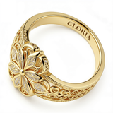 Exotic Floral Zirconia Gold Ring