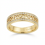 Gold Filigree Band Ring with Crystal Edges