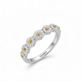 Silver Daisy Ring with Hand-Painted Enamel