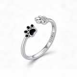 Silver Paw Ring Adjustable with Zirconia & Enamel