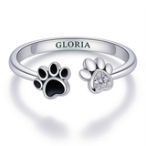 Silver Paw Ring Adjustable with Zirconia & Enamel
