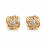 Gold Spiral Floral Crystal Stud Earrings