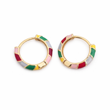 Gold Multicolor Enamel Hoop Earrings