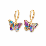 Gold Multicolor Butterfly Hoop Earrings