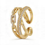 Gold Chain Link Crystal Ring