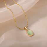 Chic Gold Stainless Steel Water Drop Opal Pendant Necklace