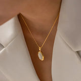 Gold Plated Oval Cat Eye Opal Necklace